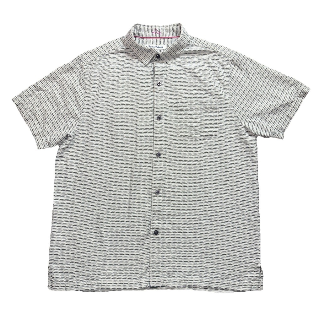 Tommy Bahama 100% Silk Shirt Large Short Sleeve Button Up Shirt Geometric - Picture 2 of 7